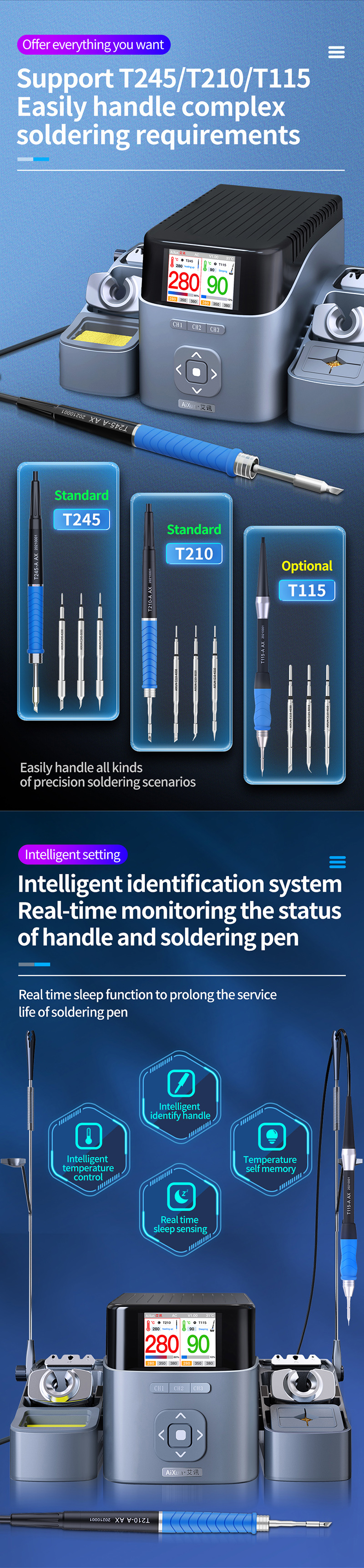 JCID AIXUN T420D Dual Channel Intelligent Soldering Station With C245